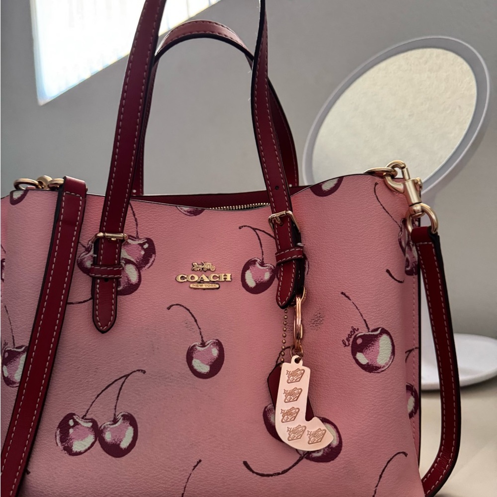 Coach Pink Cherry Print Tote with Gold Accents